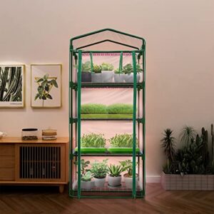 Mini Greenhouse with Grow Light , 4 Tier 27.2"L×19.9"W×61.8"H Portable Greenhouse with Zippered PVC Cover for Seed Starting Trays , Dimmable 2ft 60W Plant Light for Indoor Plant with Timer by Bstrip