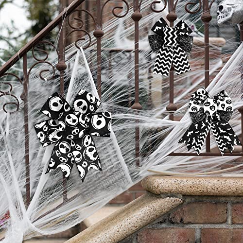 AnyDesign 6 Rolls Halloween Wired Edge Ribbons 30 Yards Bat Spider Web Pumpkin Print Craft Ribbon White Black Spooky Gift Wrapping Ribbon for Wreath Home Party DIY Craft Decoration Supplies