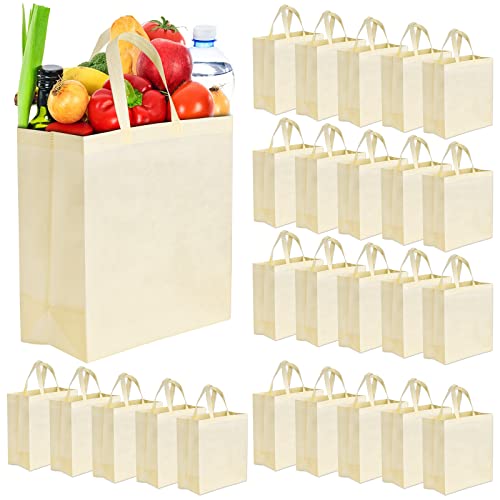 Hacaroa 25 Pack Reusable Grocery Bags, Non Woven Foldable Shopping Bags with Handles Lightweight Tote Bags Portable Shoulder Bags for Supermarket Retail Stores, Shopping Merchandise Events