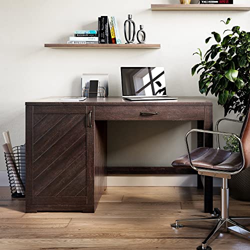 BELLEZE Computer Desk with File Drawer and Cabinet Study Writing Desk Table Modern Transitional Home Office Desk Simple Workstation Wood Table Metal Frame for PC Laptop - Hilo (Espresso)