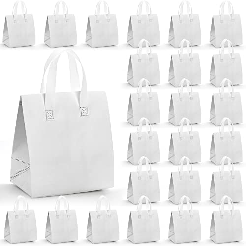 ZENFUN Set of 25 Insulated Take Away Bags, Small Insulated Cooler Bag Grocery Bags, White Thermal Bags for Hot&cold Frozen Food, Food Delivery, 9.5 x 6 x 10 Inches