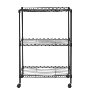 BELANITAS 3 Tier Storage Shelf Wire Shelving Unit with Wheels Steel Shelving Adjustable Metal Storage Rack Metal Shelving Unit Shelves for Pantry, Garage, Basement, Living Room, Kitchen,Black