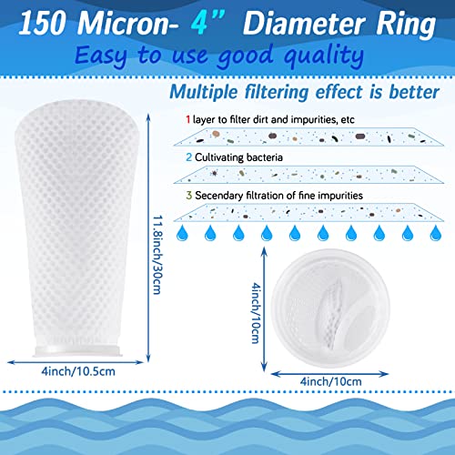 Jecery 8 Pcs Filter Socks 4 Inch 3D Honeycomb Design Filter Sock 4 Inch Ring by 11.8 Inch Long Saltwater Aquarium Filter Sock 150μm Aquarium Sump Filter Sock Use in Fish Tank Sump Overflow, White