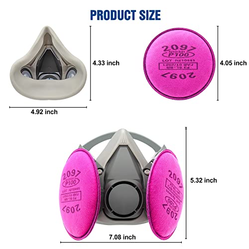 Half Facepiece with 2097 Filter, MYGCCA Resin Respirator with Filters for Dust Organic Vapor Used in Painting, Woodworking, Epoxy, Welding,