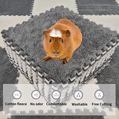 wcgfoever Guinea Pigs Bed Mats, Guinea Pig Fleece Cage Liners, Reusable Rabbit Bedding Liners, Winter Playpen Pad for Bunny, Hedgehog, 10 Piece, 11'' x 11''Grey