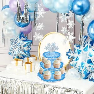 Ice Princess Snowflake Cupcake Stand, Elsa Birthday Party Supplies Dessert Tower Tray, 3 Tier Cake Stand for Frozen Theme Party Baby Shower Birthday Winter Wonderland Christmas Party Decoration