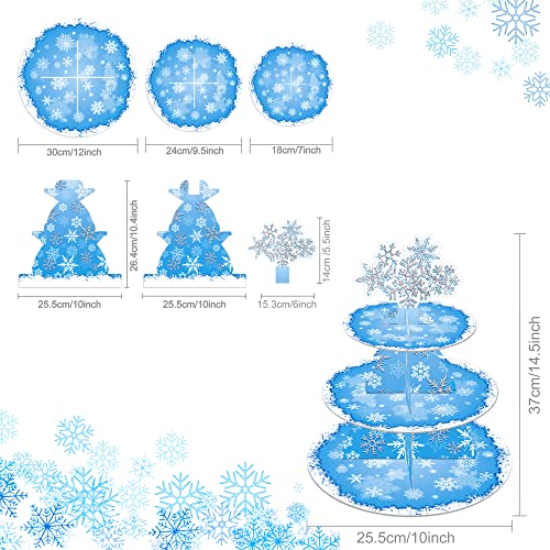 Ice Princess Snowflake Cupcake Stand, Elsa Birthday Party Supplies Dessert Tower Tray, 3 Tier Cake Stand for Frozen Theme Party Baby Shower Birthday Winter Wonderland Christmas Party Decoration