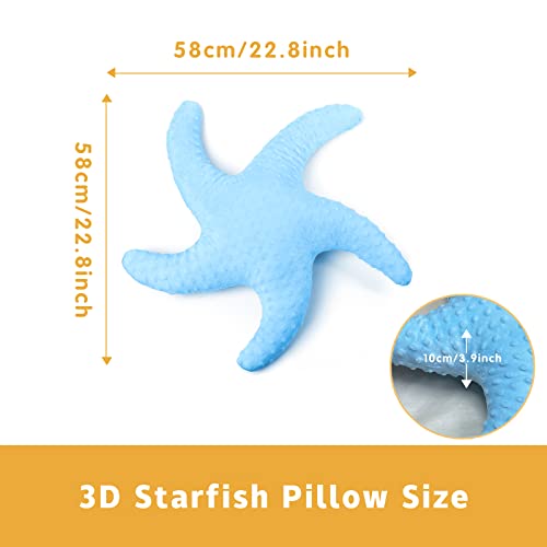 Yi-gog Starfish Pillow Decor Throw Pillows Coastal Star Shaped Beach Ocean Cute Stuffed Plush Soft Cushion Decoration Couch Bed Room Blue