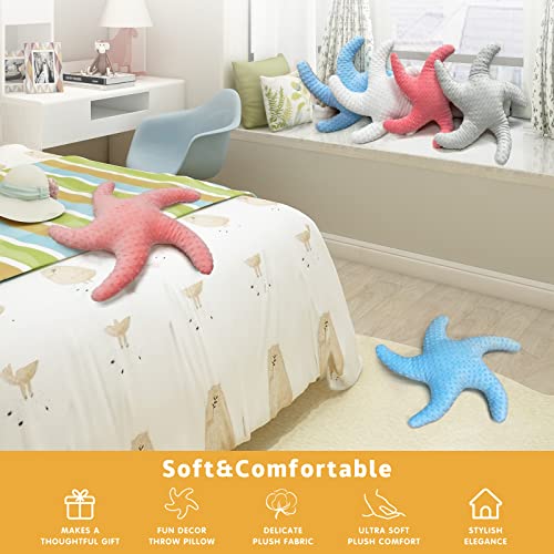 Yi-gog Starfish Pillow Decor Throw Pillows Coastal Star Shaped Beach Ocean Cute Stuffed Plush Soft Cushion Decoration Couch Bed Room Blue