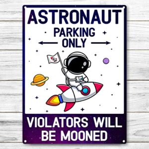 Astronaut Parking Sign, Space Themed Bedroom Decor For Boys Room, Outter Space Room Decor Gifts for Boys Kids Themed Bedroom Room Wall Decorations Industrial Grade Aluminum, Easy Mounting, Rust-Free/Fade Resistance, Indoor/Outdoor