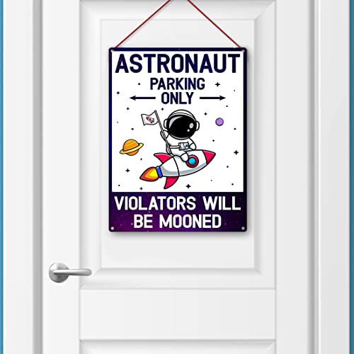 Astronaut Parking Sign, Space Themed Bedroom Decor For Boys Room, Outter Space Room Decor Gifts for Boys Kids Themed Bedroom Room Wall Decorations Industrial Grade Aluminum, Easy Mounting, Rust-Free/Fade Resistance, Indoor/Outdoor