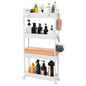 AROGAN Slim Rolling Storage Cart with Wheels, 4 Tier Organizer, Rolling Utility Cart for Kitchen, Bathroom, Laundry Room, Office, Narrow Place (White)