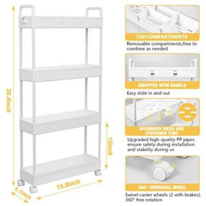 AROGAN Slim Rolling Storage Cart with Wheels, 4 Tier Organizer, Rolling Utility Cart for Kitchen, Bathroom, Laundry Room, Office, Narrow Place (White)