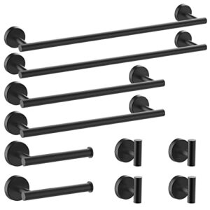 newfun 10pcs matte black bathroom hardware set - includes 24&18inch towel bar, robe hook, toilet paper holder, 2 pack 5 piece bathroom accessories set stainless steel wall mounted (matte black)