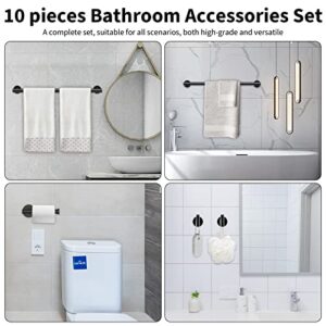 Newfun 10Pcs Matte Black Bathroom Hardware Set - Includes 24&18inch Towel Bar, Robe Hook, Toilet Paper Holder, 2 Pack 5 Piece Bathroom Accessories Set Stainless Steel Wall Mounted (Matte Black)