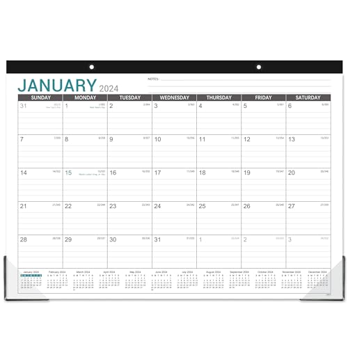 2024 Desk Calendar - Desk Calendar 2024, 17"x12" Desktop Calendar, Jan. 2024 - Dec. 2024, Corner Protectors, Large Ruled Blocks