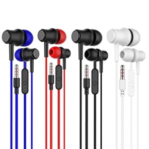 na 4 pack headphones(red, blue, black, white), wired earbuds headphones with microphone, 3.5mm in-ear headphones with heavy bass high sound quality earphones compatible