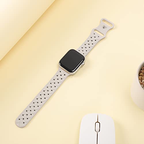 Distore Silicone Braided Weave Bands Compatible with Apple Watch 38mm 40mm 41mm 42mm 44mm 45mm 49mm, Replacement Sport Breathable Strap for iWatch Series Ultra SE 8/7/6/5/4/3/2/1 Women Men, Starlight