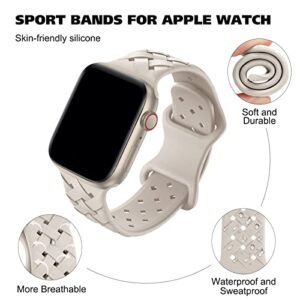 Distore Silicone Braided Weave Bands Compatible with Apple Watch 38mm 40mm 41mm 42mm 44mm 45mm 49mm, Replacement Sport Breathable Strap for iWatch Series Ultra SE 8/7/6/5/4/3/2/1 Women Men, Starlight