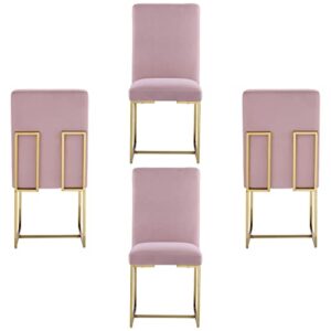 azhome dining chairs, pink upholstered velvet dining room chairs with mirror gold stainless steel legs, set of 4