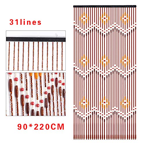 HaroldDol Natural Wood Beaded Curtains for Doorways-31 Strands, High-Bamboo and Wooden Doorway Beads for Doorway Room Divider Door, 35.5" W x 86.6" L