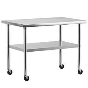 riedhoff stainless steel work table 36" x 24" with undershelf & caster wheels, [nsf certified][heavy duty] commercial kitchen prep table for home, restaurant, hotel