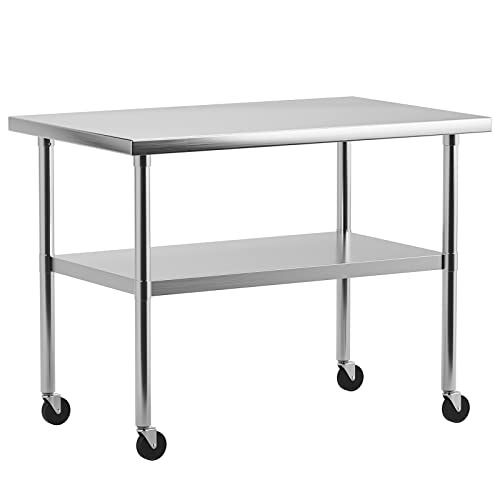 RIEDHOFF Stainless Steel Work Table 36" x 24" with Undershelf & Caster Wheels, [NSF Certified][Heavy Duty] Commercial Kitchen Prep Table for Home, Restaurant, Hotel