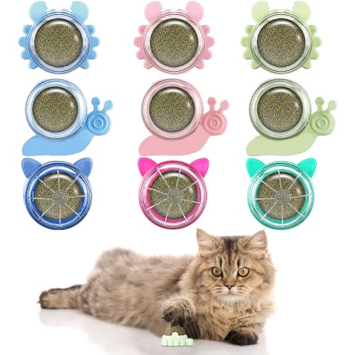 9 Pcs Catnip Wall Ball, Cat Toys Catnip Balls for Cats Wall Mounted Catnip Ball Toy Catnip Rollerball Wall Cat Lick Ball for Cat Kitten Kitty Pet Rotatable Indoor Catnip Toys Treat, Crab Snail Cat Ear