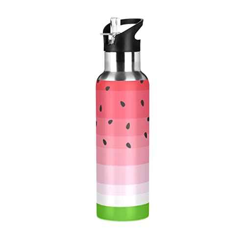 xigua Watermelon Water Bottle with Straw Lid Vacuum Insulated Stainless Steel Thermo Flask for Sports Cycling Hiking School Home,20 oz.