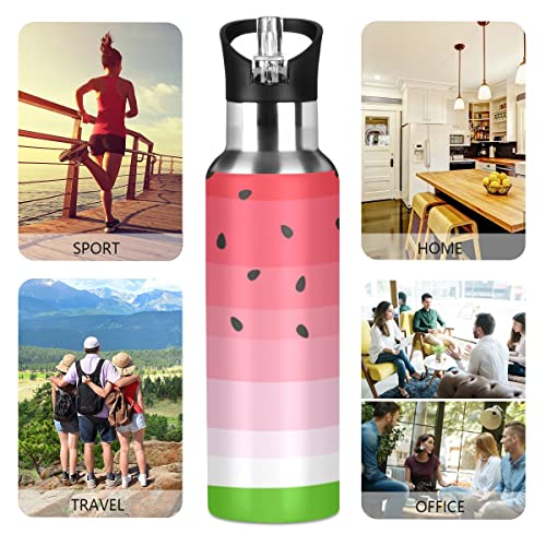 xigua Watermelon Water Bottle with Straw Lid Vacuum Insulated Stainless Steel Thermo Flask for Sports Cycling Hiking School Home,20 oz.