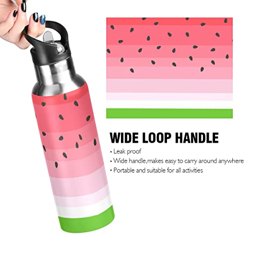 xigua Watermelon Water Bottle with Straw Lid Vacuum Insulated Stainless Steel Thermo Flask for Sports Cycling Hiking School Home,20 oz.