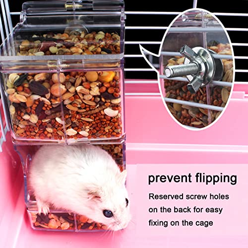 Lucky Interests 2 pcs Hamster Automatic Feeder 300ml, Hamster Food Dispenser with Brackets Small Animals Food Bowl for Dwarf Hamster Guinea Pig Chinchilla Gerbil Bird Hedgehog Ferret with 2 Spoon