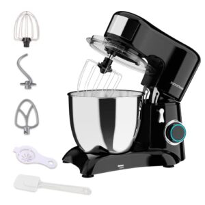 stand mixer, 5.8 qt. 10-speed electric household food mixer, 380w kitchen mixer with dishwasher-safe dough hooks, flat beaters, wire whip & pouring shield attachments, black