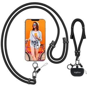 universal phone lanyard with wrist strap, adjustable crossbody cell phone lanyard neck strap and wristlet strap with 2 lobster clips, phone tether patches and phone straps (black, 2 pack)