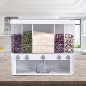 gdrasuya10 10kg rice dispenser, 5-grid kitchen grain container storage with lid, one-click output dry food storage with measuring cup for rice, cereal, flour, beans (16.53inch x 7.67inch x 13.85inch)