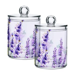 alaza purple qtip holder dispenser 4 pack containers for cotton and qtips lavender cotton ball cotton swab cotton round pads floss clear bathroom storage plastic apothecary jars with lids