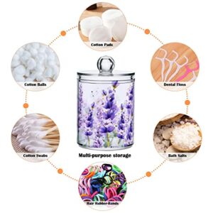 ALAZA Purple Qtip Holder Dispenser 4 Pack Containers for Cotton and Qtips Lavender Cotton Ball Cotton Swab Cotton Round Pads Floss Clear Bathroom Storage Plastic Apothecary Jars with Lids