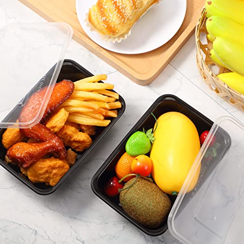100 Pcs Plastic Meal Prep Containers 26 oz Microwavable Food Storage Containers Reusable Lunch Bowls with Lids Stackable Disposable Lunch Boxes 1 Compartment Bento Box, Dishwasher Freezer Safe, Black