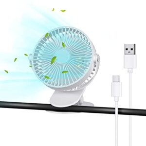 toaob portable clip fan with sturdy clamp, quiet personal desk fan, 3 speeds, rechargeable battery operated fan for outdoor indoor - white