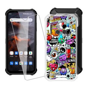 cover for oukitel wp19 (6.78") case ijtyhf soft silicone case bumper shell +tempered glass 9h screen protector protective film, transparent protective tpu cases -cartoon devil