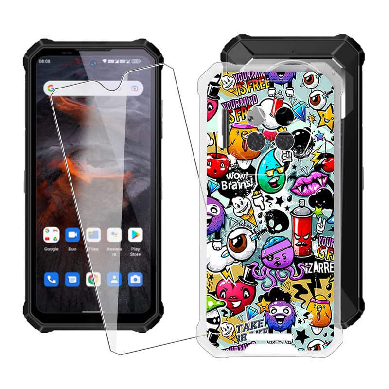 Cover for Oukitel WP19 (6.78") Case IJTYHF Soft Silicone Case Bumper Shell +Tempered Glass 9H Screen Protector Protective Film, Transparent Protective TPU Cases -Cartoon Devil