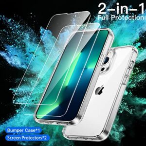 JETech 2 in 1 Case for iPhone 13 Pro Max 6.7-Inch, with 2-Pack Screen Protector, Non-Yellowing Shockproof Bumper Phone Cover, Full Coverage Tempered Glass Film (Clear)