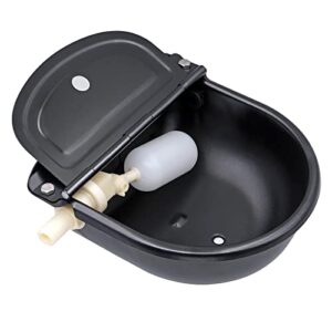 khearpsl automatic dog water bowl with float valve, stainless steel water trough, automatic waterer for livestock dog horse cattle chicken pig goat (black)