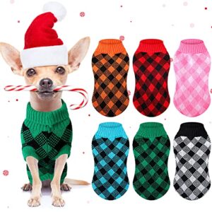 6 pieces plaid dog sweater christmas dog sweater buffalo plaid dog sweater holiday pet knitted clothes for big medium small dogs christmas winter holiday cosplay (small)