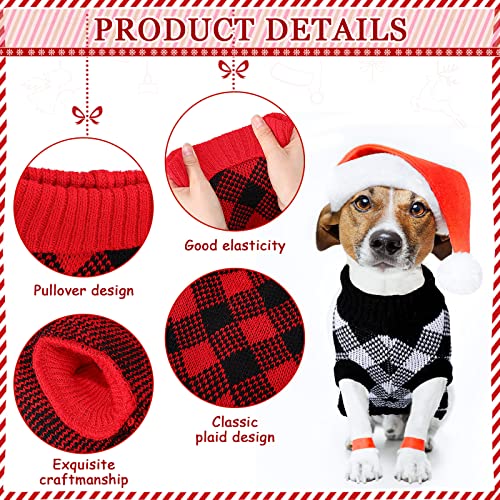 6 Pieces Plaid Dog Sweater Christmas Dog Sweater Buffalo Plaid Dog Sweater Holiday Pet Knitted Clothes for Big Medium Small Dogs Christmas Winter Holiday Cosplay (Small)