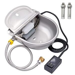 KHEARPSL Automatic Heated Dog Bowl Thermal-Bowl Livestock Waterer Water Trough Stainless Steel Auto Waterer for Chicken Dog Cattle Horse Pig Goat (Waterer+Pipe+Connector+Screw)