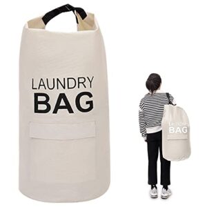 cutyoung laundry bags, heavy duty large laundry bag, big laundry hamper bag, hanging laundry basket, collapsible laundry baskets(beige, 70l)