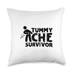 tummy ache survivor stomach, belly, retro vintage throw pillow, 18x18, multicolor