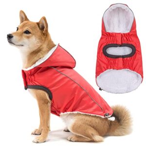 dillybud winter dog raincoat jacket, waterproof windproof hooded slicker poncho with fleece liner and leash hole for small to x-large dogs and puppies boys girls dog clothes for cold days,red s