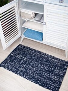 chardin home navy & white cotton throw rug, 21x34 inches area rug for bathroom kitchen entryway, reversible handwoven rug machine washable.